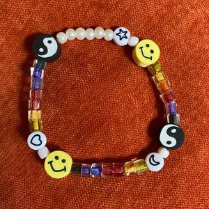 90’s jewelry. 90’s YinYang smiley face stretch bracelet. Moon and stars VSCO